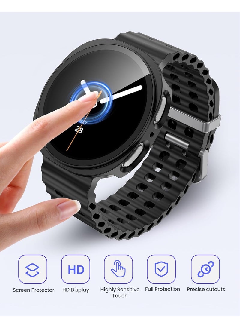 جراب واقي شاشة لساعة سامسونج جالاكسي ووتش 8 مقاس 44 مم مع زجاج مقوى، عبوة واحدة من غطاء حماية صلب من البولي كربونات لساعة جالاكسي ووتش 8 - مقاوم للضباب، سريع الاستجابة للمس (أسود) - Image 2